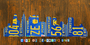 Wall Art - Mixed Media - Philadelphia Pennsylvania City Of Brotherly Love Skyline License Plate Art by Design Turnpike