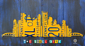 Wall Art - Mixed Media - Pittsburgh Skyline License Plate Art by Design Turnpike