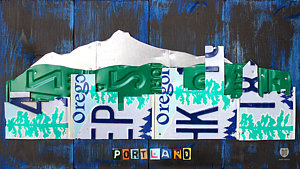 Wall Art - Mixed Media - Portland Oregon Skyline License Plate Art by Design Turnpike