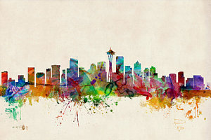 Wall Art - Digital Art - Seattle Washington Skyline by Michael Tompsett