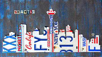 Wall Art - Mixed Media - Seattle Washington Space Needle Skyline License Plate Art By Design Turnpike by Design Turnpike