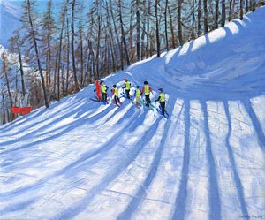 Wall Art - Painting - Ski Lesson by Andrew Macara