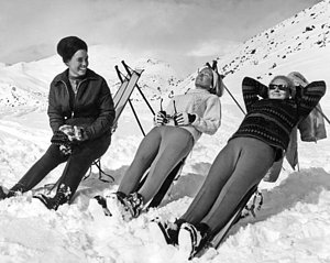 Wall Art - Photograph - Skiers Basking In The Sun by Underwood Archives