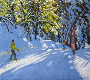 Wall Art - Painting - Skiing Through The Woods  La Clusaz by Andrew Macara