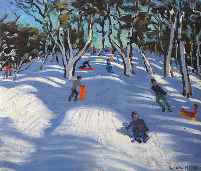Wall Art - Painting - Sledging At Ladmanlow by Andrew Macara