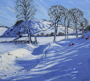 Wall Art - Painting - Sledging  Derbyshire Peak District by Andrew Macara