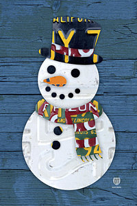 Wall Art - Mixed Media - Snowman Winter Fun License Plate Art by Design Turnpike