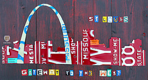 Wall Art - Mixed Media - St. Louis Skyline License Plate Art by Design Turnpike