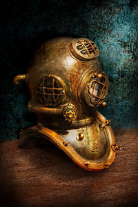 Wall Art - Photograph - Steampunk - Diving - The Diving Helmet by Mike Savad
