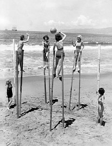Wall Art - Photograph - Volleyball On Stilts by Underwood Archives