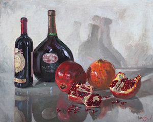 Wall Art - Painting - Wine And Pomegranates by Ylli Haruni