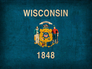 Wall Art - Mixed Media - Wisconsin State Flag Art On Worn Canvas by Design Turnpike