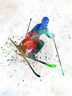 Wall Art - Painting - Woman Skier Freestyler Jumping by Pablo Romero