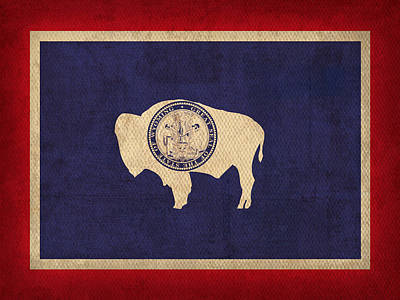 Wall Art - Mixed Media - Wyoming State Flag Art On Worn Canvas by Design Turnpike