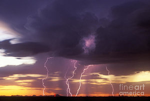 Wall Art - Photograph - Cloud To Ground Lightning At Sunset by John A Ey III and Photo Researchers