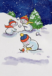 Wall Art - Painting - Little Snowmen Snowballing by Diane Matthes