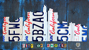 Wall Art - Mixed Media - Los Angeles Skyline License Plate Art by Design Turnpike