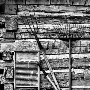 Wall Art - Photograph - Vintage Garden Tools Bw by Linda Phelps