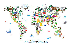Wall Art - Digital Art - Animal Map Of The World For Children And Kids by Michael Tompsett