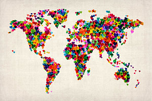 Wall Art - Digital Art - Love Hearts Map Of The World Map by Michael Tompsett