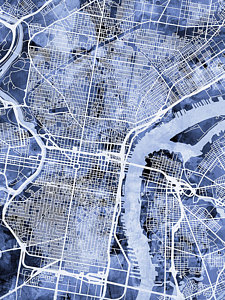Wall Art - Digital Art - Philadelphia Pennsylvania City Street Map by Michael Tompsett