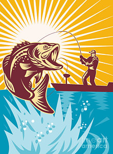 Wall Art - Digital Art - Largemouth Bass Fish And Fly Fisherman by Aloysius Patrimonio