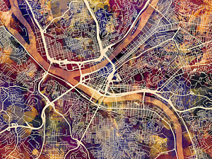 Wall Art - Digital Art - Pittsburgh Pennsylvania Street Map by Michael Tompsett