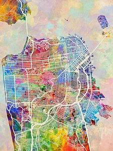 Wall Art - Digital Art - San Francisco City Street Map by Michael Tompsett