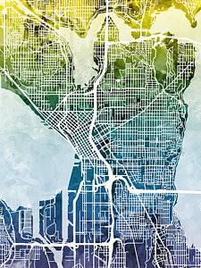 Wall Art - Digital Art - Seattle Washington Street Map by Michael Tompsett