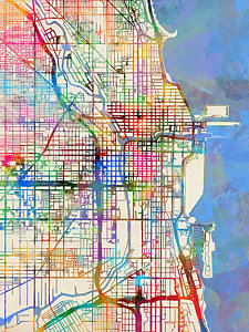 Wall Art - Digital Art - Chicago City Street Map by Michael Tompsett