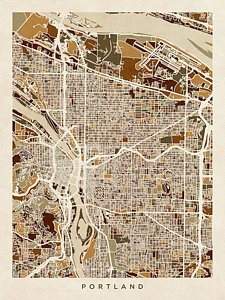 Wall Art - Digital Art - Portland Oregon City Map by Michael Tompsett