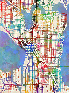 Wall Art - Digital Art - Seattle Washington Street Map by Michael Tompsett