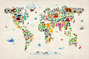 Wall Art - Digital Art - Animal Map Of The World For Children And Kids by Michael Tompsett