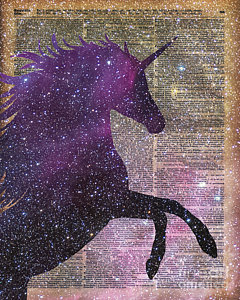 Wall Art - Painting - Fantasy Unicorn In The Space by Anna W