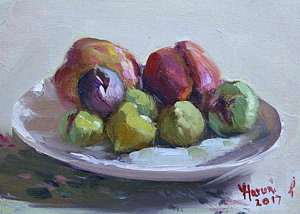 Wall Art - Painting - Figs And Peaches by Ylli Haruni