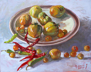 Wall Art - Painting - Last Tomatoes From My Garden by Ylli Haruni