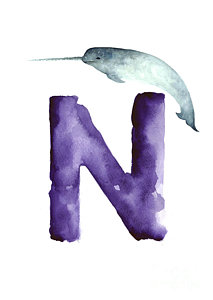 Wall Art - Painting - Narwahl Watercolor Alphabet Painting by Joanna Szmerdt