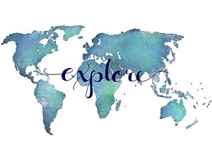 Wall Art - Digital Art - Navy And Teal Explore World Map by Michelle Eshleman