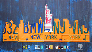 Wall Art - Mixed Media - New York City Skyline License Plate Art by Design Turnpike