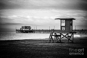Wall Art - Photograph - Newport Pier And Lifeguard Tower In Black And White by Paul Velgos
