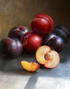 Wall Art - Painting - Red And Black Plums by Robert Papp