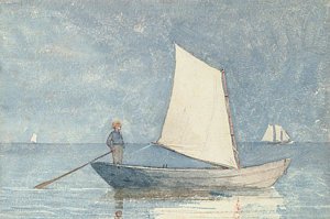 Transportation Wall Art - Painting - Sailing A Dory by Winslow Homer