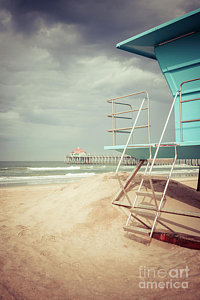 Wall Art - Photograph - Stormy Huntington Beach Pier And Lifeguard Stand by Paul Velgos