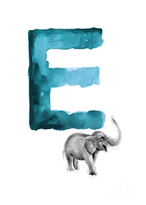 Wall Art - Painting - Watercolor Alphabet E Elephant Art by Joanna Szmerdt