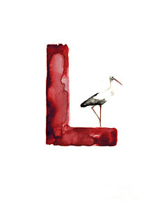 Wall Art - Painting - Watercolor Alphabet L Stork Art Print Painting by Joanna Szmerdt