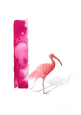Wall Art - Painting - Watercolor Alphabet Pink Ibis Poster by Joanna Szmerdt