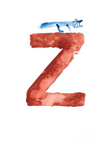 Wall Art - Painting - Watercolor Alphabet Z Letter Abstract Crocodile Large Poster by Joanna Szmerdt