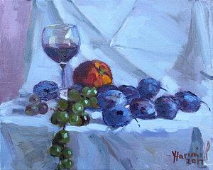 Wall Art - Painting - Wine And Fresh Fruits by Ylli Haruni